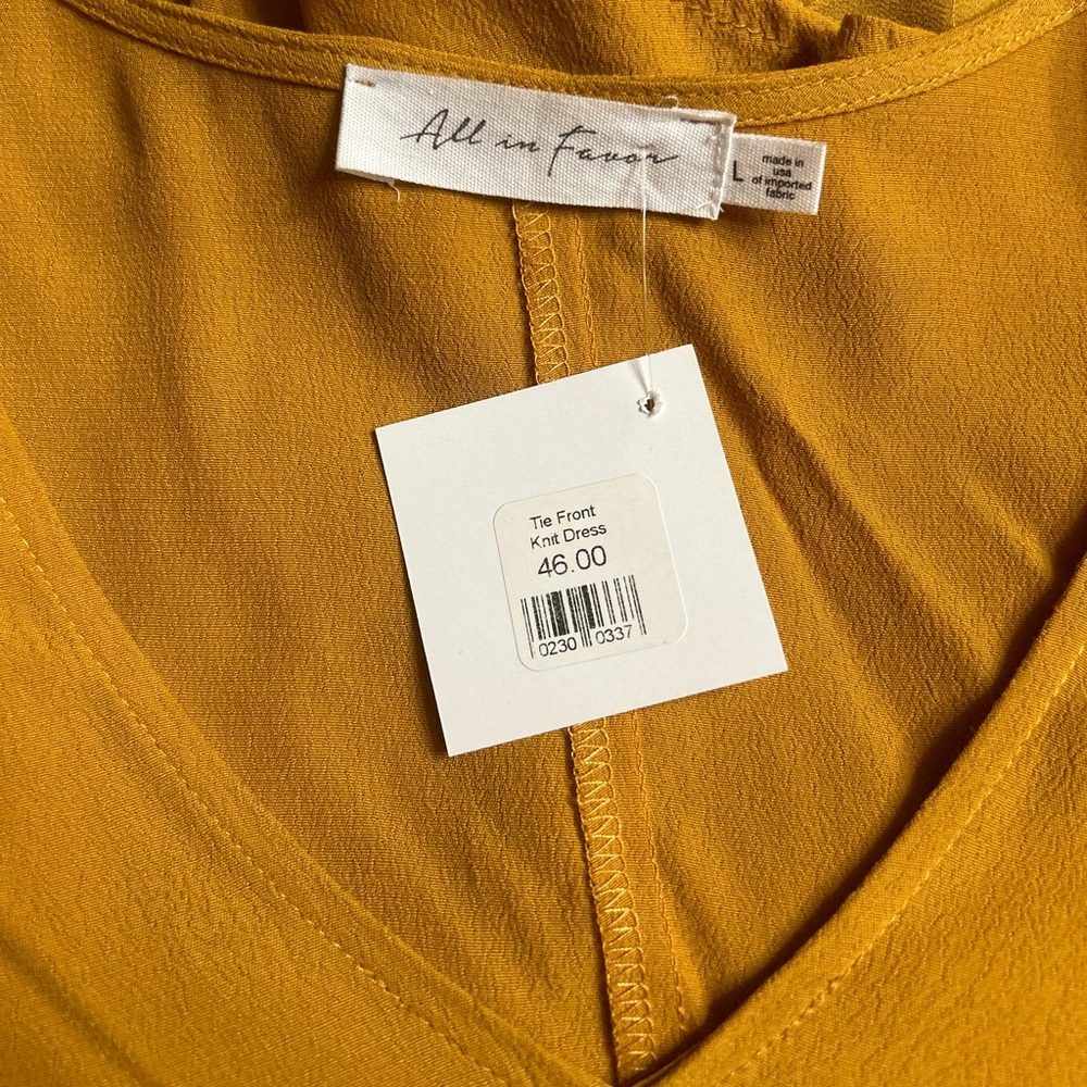 Mustard front knot tie dress, never worn with tags